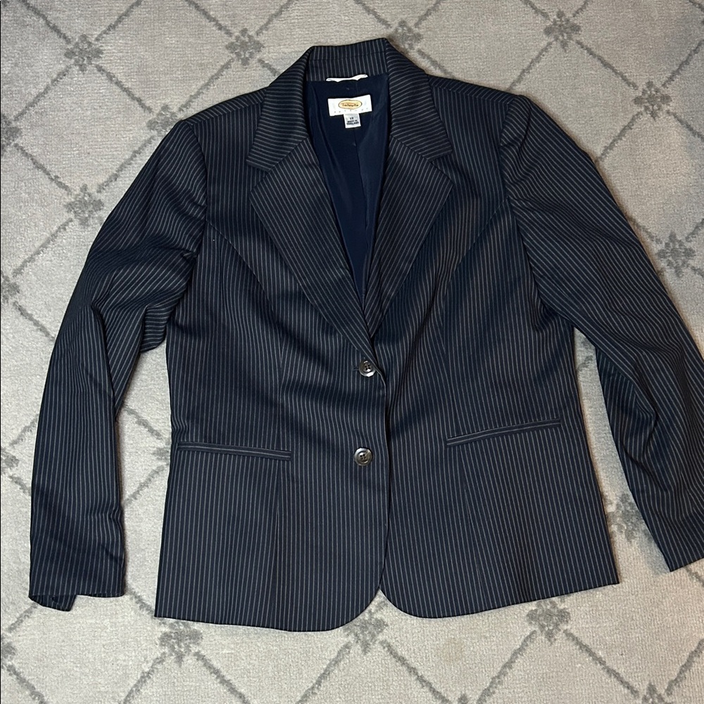 Talbots Navy Wool Silk Blend Pinstripe Blazer